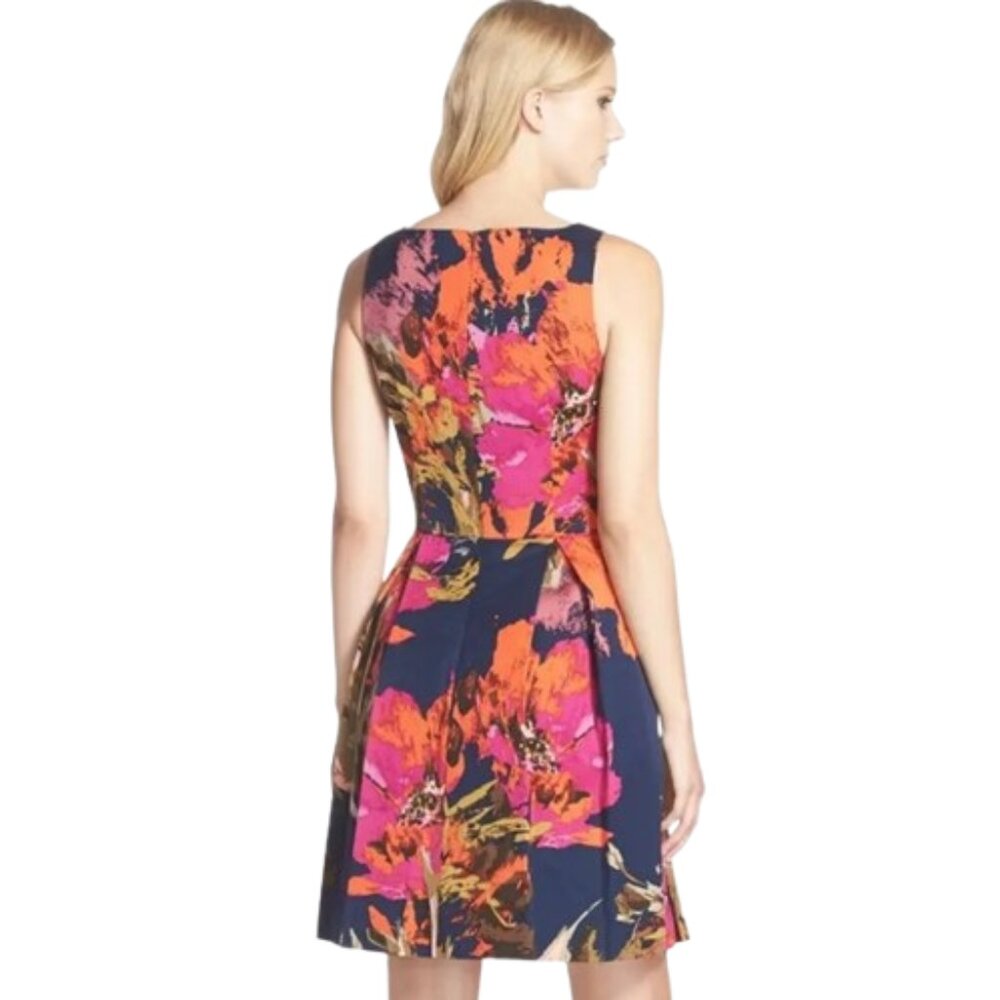 Trina Turk Hillary Fit & Flare Floral Dress Size 6 Navy & Pink - Picture 3 of 12